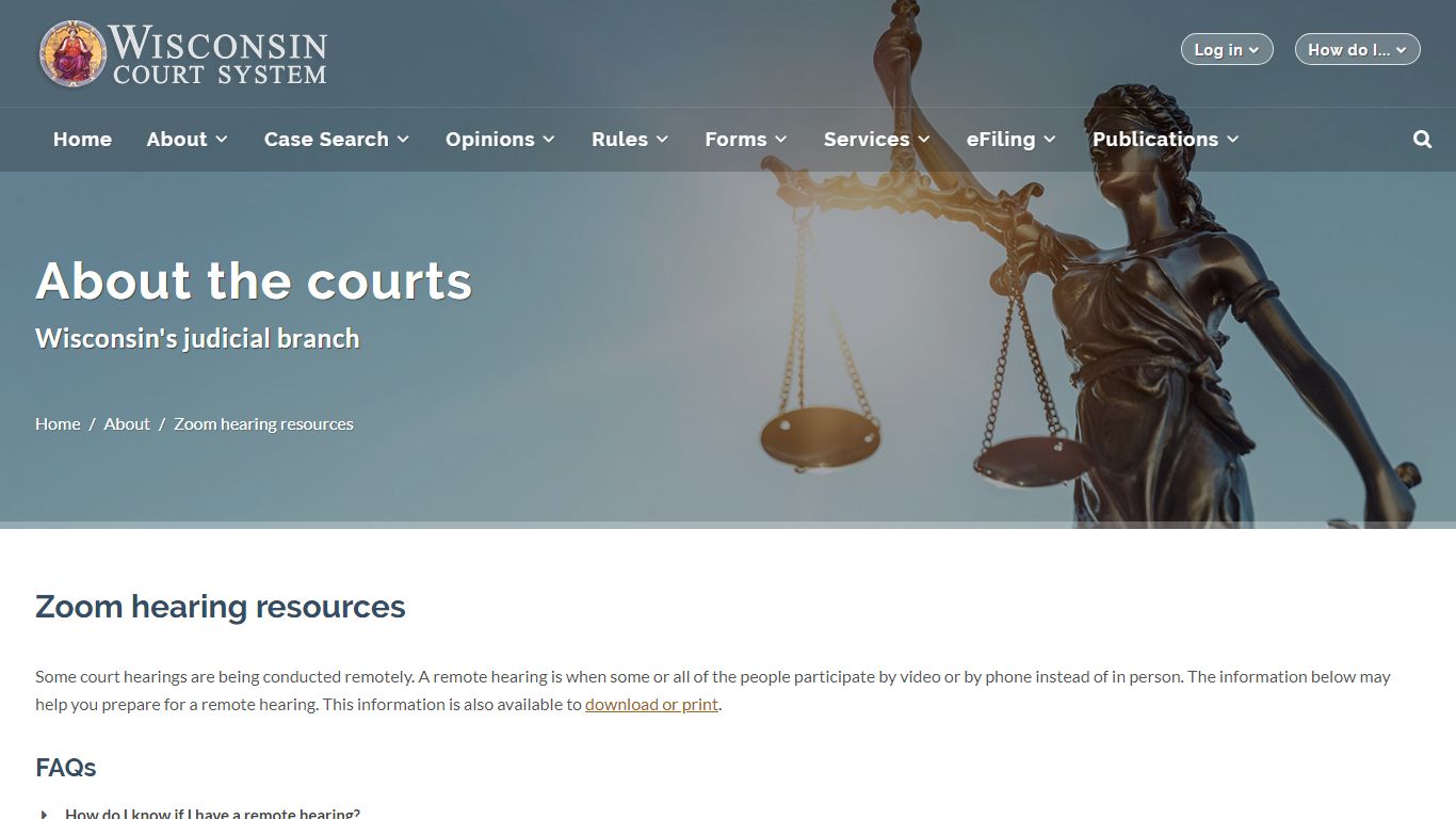 Wisconsin Court System - Zoom hearing resources